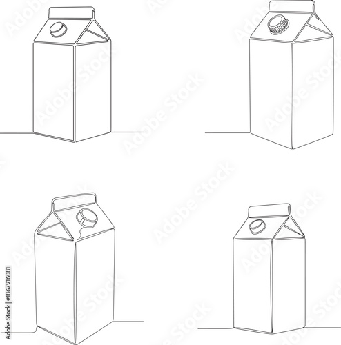 Continuous One Line Drawing Milk Cartons Set
