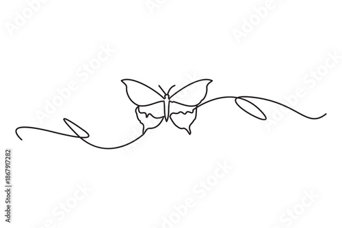Abstract single stroke line modern illustration of a butterfly with swirling wing trails