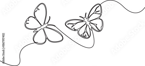 Minimal continuous one stroke drawing illustration of a butterfly pair in dynamic motion