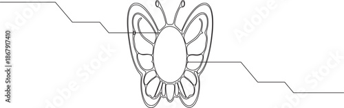 Minimal continuous one stroke drawing illustration of an ornate butterfly with geometric wings