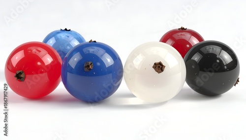 Vivid, shiny spheres in various colors, arranged on a white background