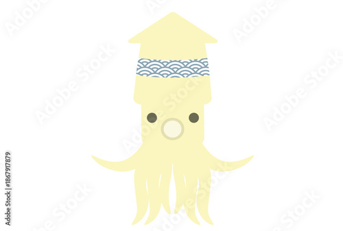 和柄のハチマキをしたかわいいイカのイラスト