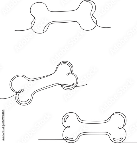 Three simple line drawings of dog bones in various orientations