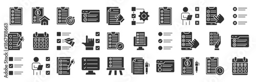 To do list glyph style editable icon set collection . Contain icons related to checklist, plan, task, to do list, and more. Editable stroke. Vector illustration eps 10