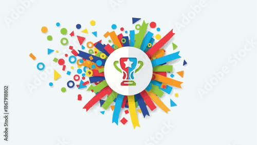 Colorful Celebration Trophy Award with Confetti Explosion.