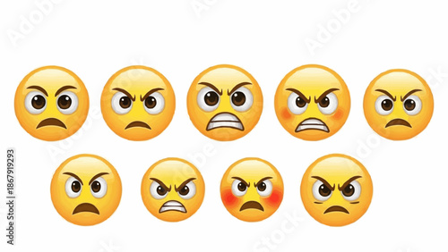 Collection of Angry Emoji Faces Expressing Negative Emotions.