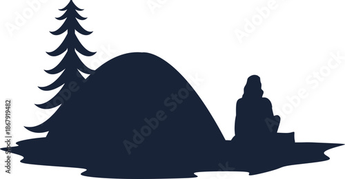 Camping Scene Silhouette Element
