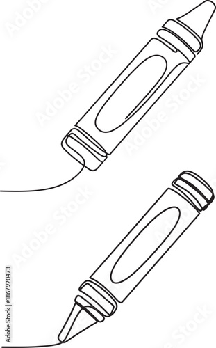 Continuous one line drawing of Two crayons drawing on paper 