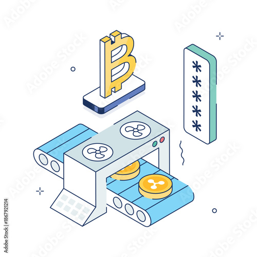 Ready to use isometric illustration of crypto mining in trendy style