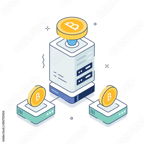 Well designed isometric illustration of bitcoin storage