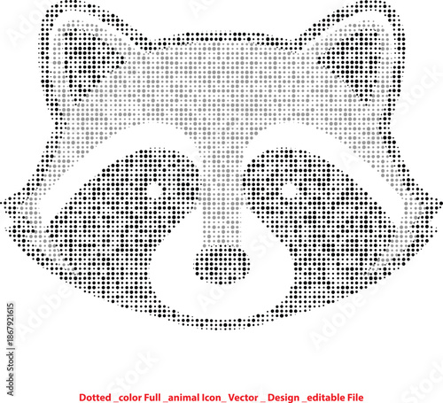 Raccoon head icon with a dotted halftone design for digital art and branding