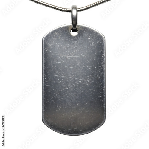 Wallpaper Mural High-detail worn metal dog tag on chain. Realistic vintage military accessory with scratched, aged texture. Isolated on white or transparent background. PNG format. Torontodigital.ca