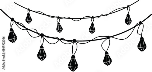 Decorative string lights with geometric shapes a stylish silhouette on transparent background