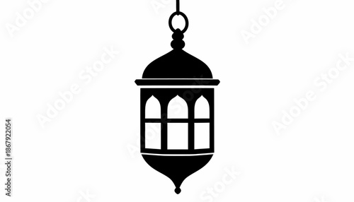 Elegant black silhouette of a traditional hanging lantern, evoking cultural charm and festive illumination, perfect for design elements and event decoration for celebrations