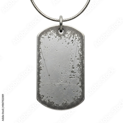 Wallpaper Mural High-detail worn metal dog tag on chain. Realistic vintage military accessory with scratched, aged texture. Isolated on white or transparent background. PNG format. Torontodigital.ca
