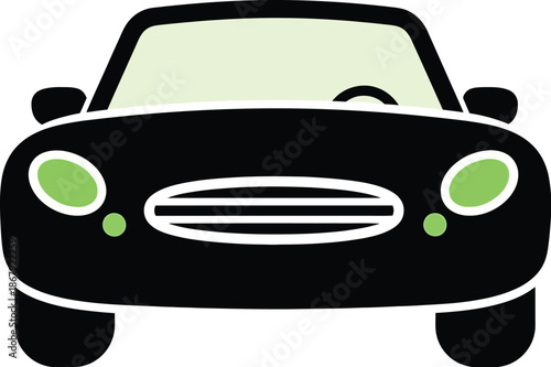 Front view of a classic car design on transparent background silhouette