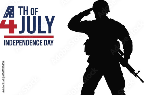 Fourth of july soldier salute graphic with text on transparent background silhouette
