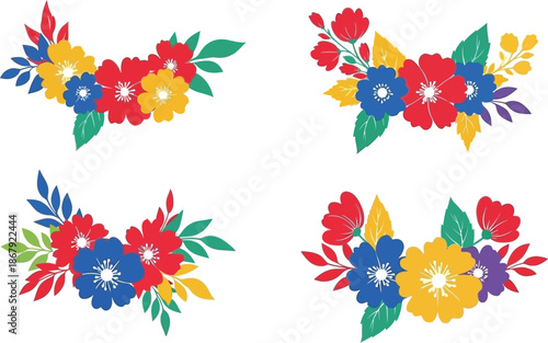 Colorful floral arrangements in a repeating pattern on transparent background silhouette