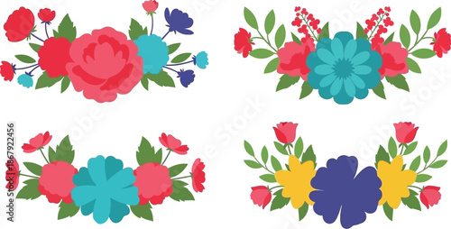 Colorful floral arrangements in a repeating pattern on transparent background silhouette
