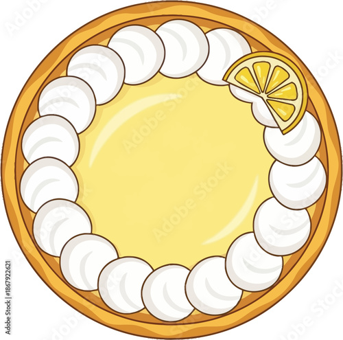 Delicious citrus tart with lime slice and mint black silhouette on transparent background