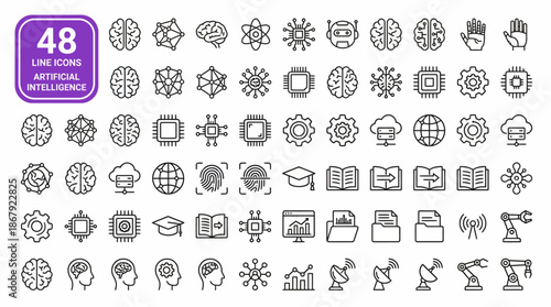 48 thin line vector icons set for technology, business, finance, education, and communication – ideal for websites, apps, and UI design