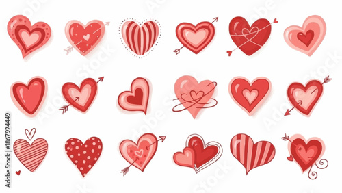 Collection of Red and Pink Hearts for Valentines Day.