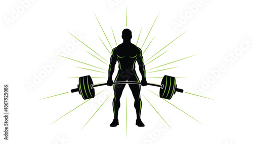 Muscular Man Lifting Weights with Green Glow