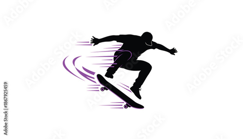 Snowboarder Performing Trick on Snowboard with Purple Motion Lines