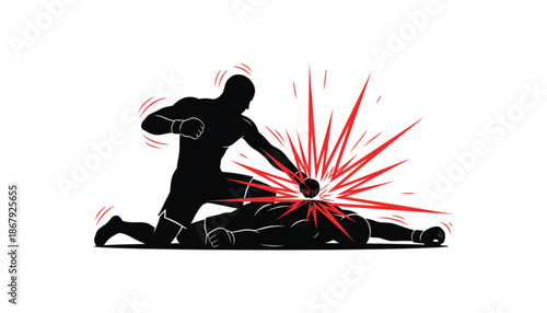 Man Punching Another Man in Silhouette with Red Impact Lines