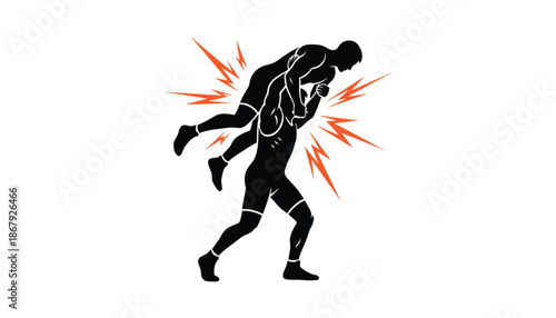 Back Pain Man Lifting Person Silhouette with Red Sparks
