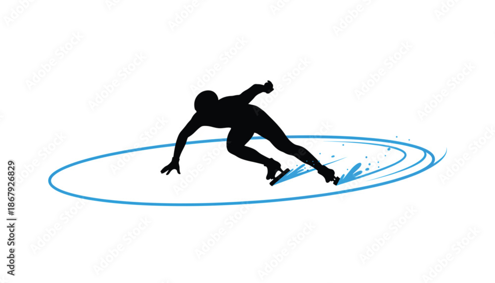 Fototapeta premium Speed skater silhouette vector, professional ice skating athlete in action, winter sports graphic on white background