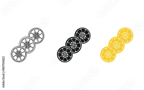 Three Groups of Sliced Citrus Fruits in Different Colors