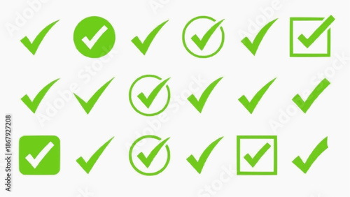 yes and no tick Green Check Mark Vector Icon Set – Tick Symbol for Approval, Checklist, Confirmation
