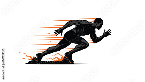 Black Man Running Fast with Orange Motion Lines