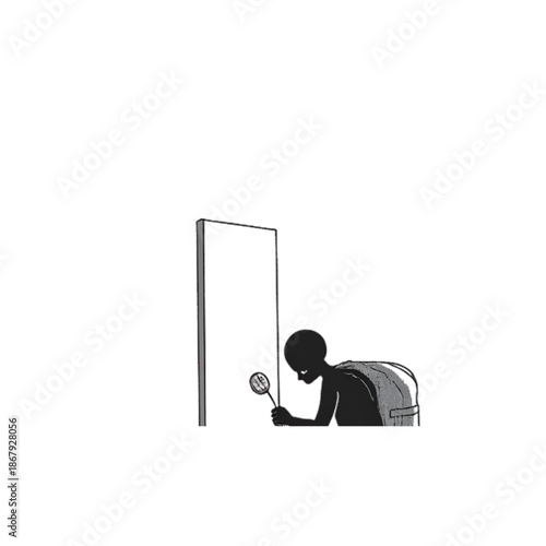 Vector silhouette of a man with a mirror