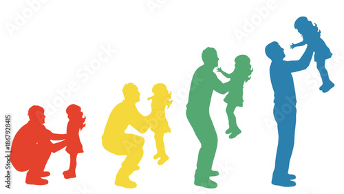 Vibrant family moments in colorful gradient silhouettes