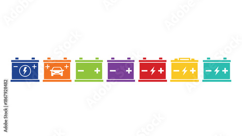 Colorful battery icons in various states of charge