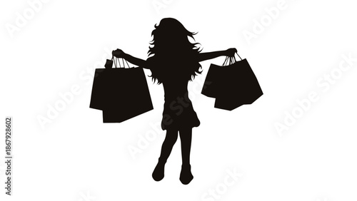 Silhouette of happy woman with shopping bags