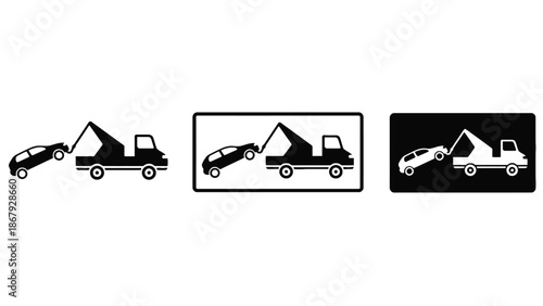 Tow truck towing car in various design styles