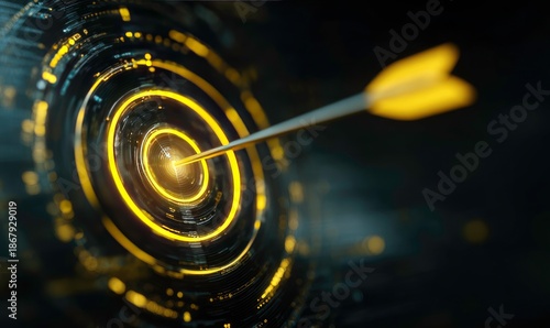 Golden Arrow Striking Digital Target for Business Success and Precision