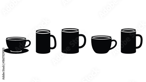 Black silhouettes of various coffee cups and mugs