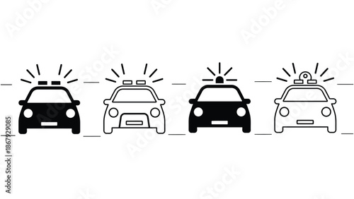 Police cars with flashing lights on road