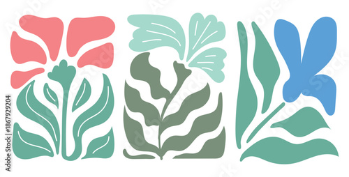 Soft Color Floral Tile Set Flat Decorative Illustration