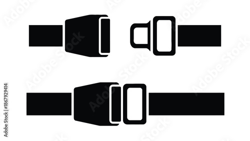 Modern seat belt buckle icons in black and white