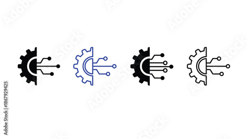 Gear icons with circuit board elements for tech designs