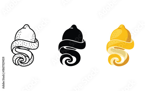 Three stylized snail in black and white and yellow