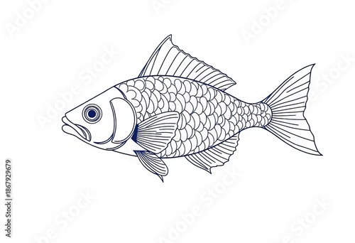 Elegant, minimalist line art fish design, intricate details ,  design,  decor