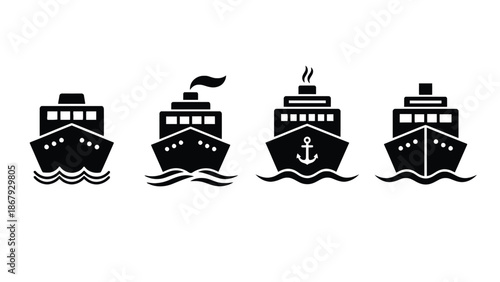 Four different cruise ship icons in black and white