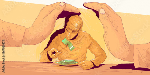Cuadro en lienzo Conceptual illustration about poverty and money replacing basic needs