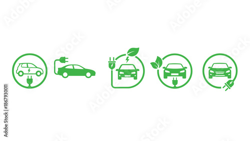 Electric vehicle charging icons for eco friendly transportation solutions